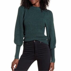 Leith bubble sleeve soft green mock neck sweater